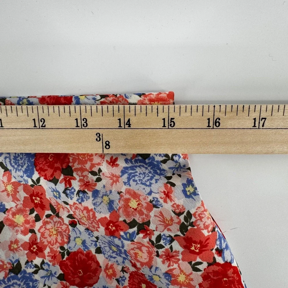 Floral Mini‎ Skirt Coral Blue A-Line Size M 7-9 Cottagecore Chic Flowy Vacation